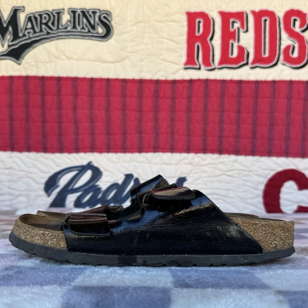 Size 40/W9/M7 - Birkenstock Womens Arizona Black SFB Birko Flor Narrow‎ Sandals